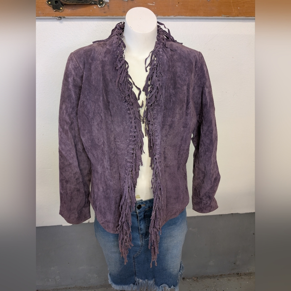 Fringe Purple Suede Western Coastal Cowgirl open front  Jacket Size M